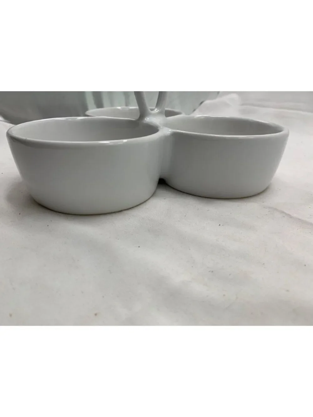 Crate & Barrel White Ceramic 3-Section Serving Dish With Handle
